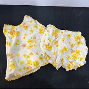 Vintage Wonderalls Baby Bloomers and Top yellow Floral Outfit 16-20lbs